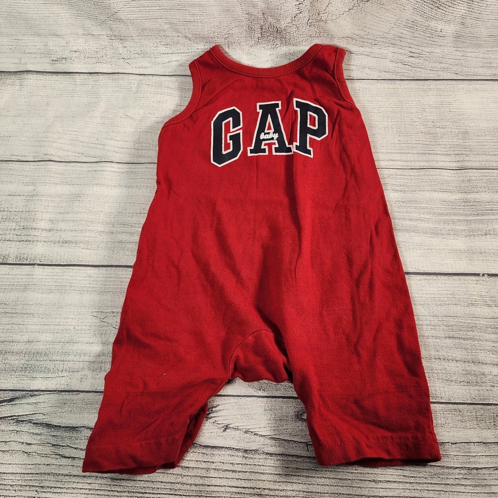 Baby Gap Red Sleeveless Logo Romper One Piece Cotton 3-6 Months RN54023